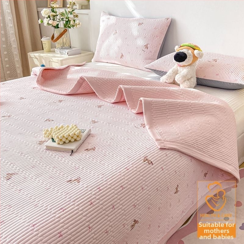 Tryjų dalių lovos užtiesalo komplektas, kvilijuotas, priešslydimo dizainas, dryžių raštas, poliesterio pluoštas, reaktyvus dažymas, abipusis