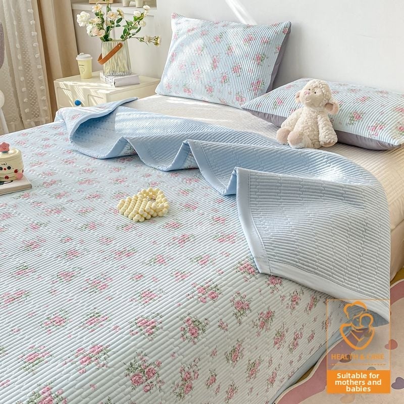 Tryjų dalių lovos užtiesalo komplektas, kvilijuotas, priešslydimo dizainas, dryžių raštas, poliesterio pluoštas, reaktyvus dažymas, abipusis