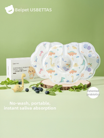 Beptide vienkartinė kūdikių bavetė – atspari vandeniui, audinys: gazė ir medvilnė, unisex, raštas piešiniai/žiedai