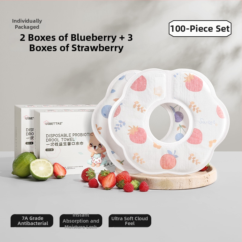 Beptide vienkartinė kūdikių bavetė – atspari vandeniui, audinys: gazė ir medvilnė, unisex, raštas piešiniai/žiedai