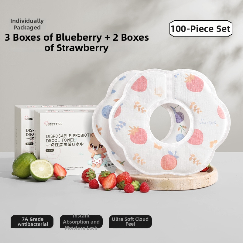 Beptide vienkartinė kūdikių bavetė – atspari vandeniui, audinys: gazė ir medvilnė, unisex, raštas piešiniai/žiedai