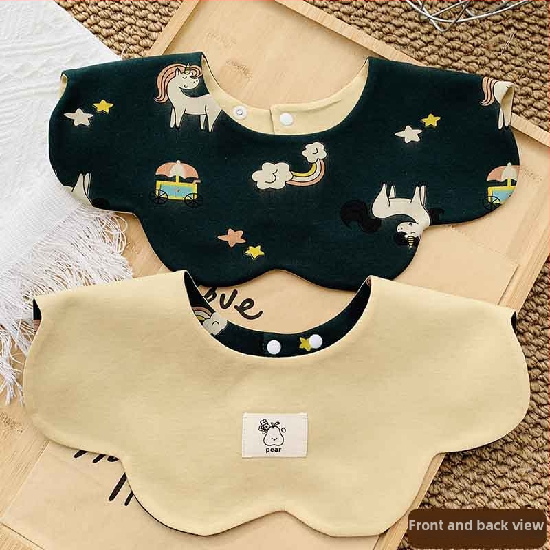 Medvilninė seilinė kūdikiams ir mažiems vaikams (1–3 metų) – dvipusis gėlių raštas, sugerianti