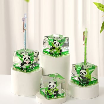 Akrilinis panda smėlio laikrodis biuro dekorui, karikatūrinis stilius, injekcinis formavimas