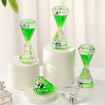 Akrilinis panda smėlio laikrodis biuro dekorui, karikatūrinis stilius, injekcinis formavimas