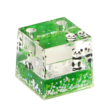 Akrilinis panda smėlio laikrodis biuro dekorui, karikatūrinis stilius, injekcinis formavimas