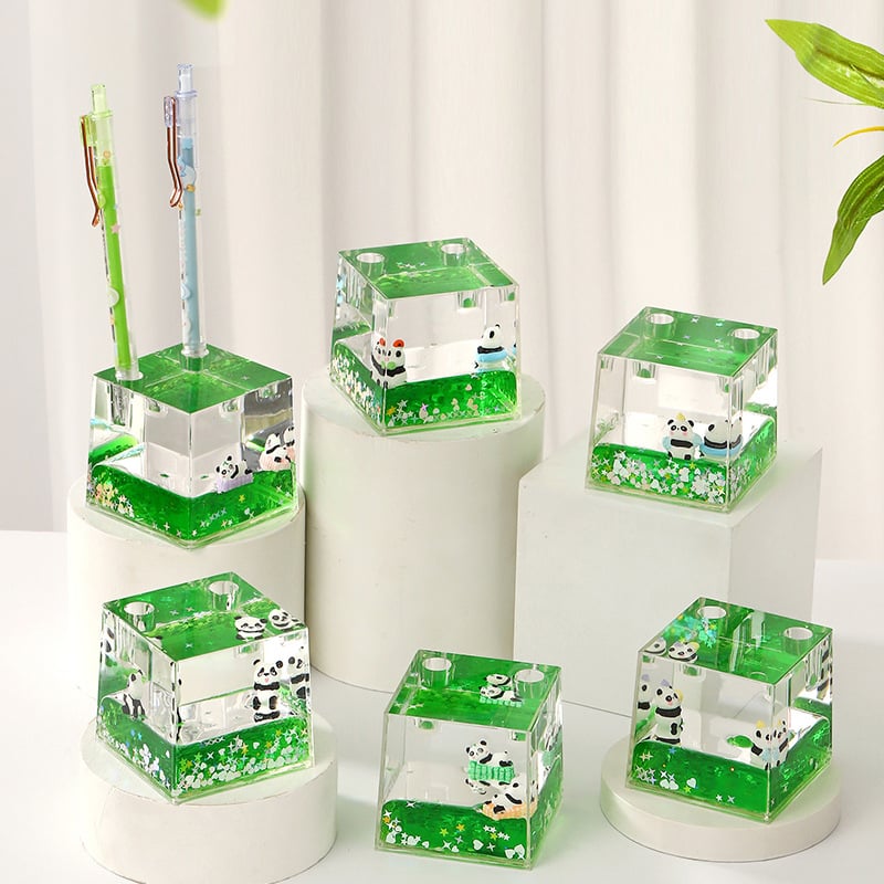 Akrilinis panda smėlio laikrodis biuro dekorui, karikatūrinis stilius, injekcinis formavimas