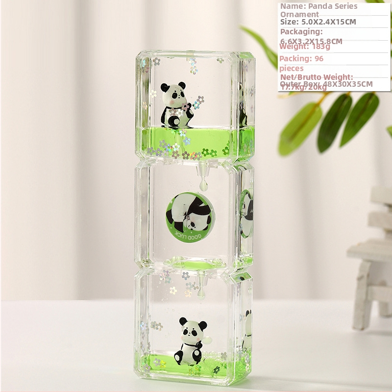 Akrilinis panda smėlio laikrodis biuro dekorui, karikatūrinis stilius, injekcinis formavimas