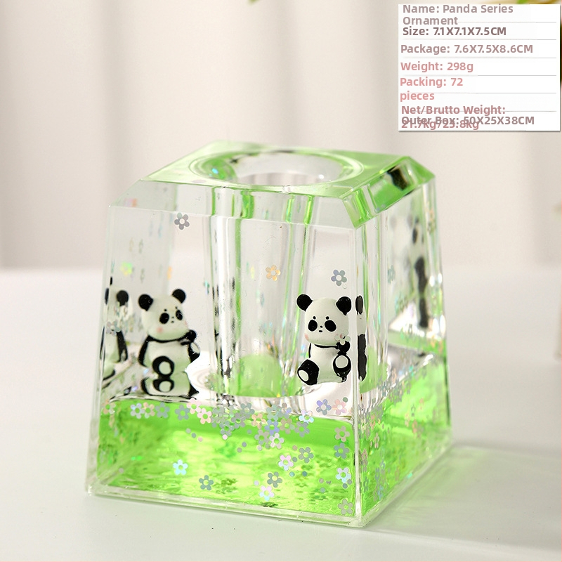 Akrilinis panda smėlio laikrodis biuro dekorui, karikatūrinis stilius, injekcinis formavimas