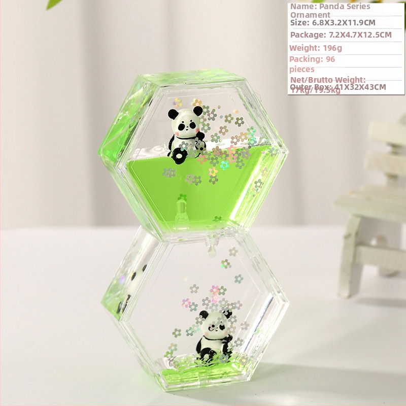 Akrilinis panda smėlio laikrodis biuro dekorui, karikatūrinis stilius, injekcinis formavimas