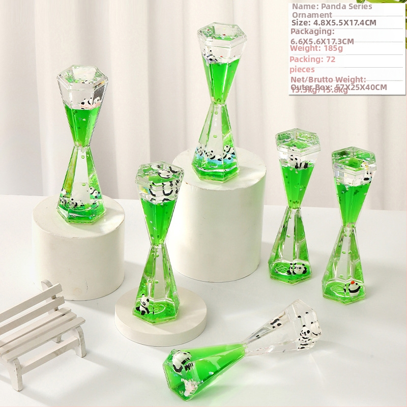 Akrilinis panda smėlio laikrodis biuro dekorui, karikatūrinis stilius, injekcinis formavimas