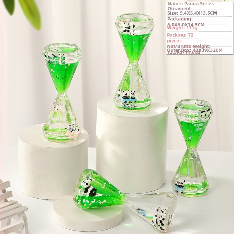 Akrilinis panda smėlio laikrodis biuro dekorui, karikatūrinis stilius, injekcinis formavimas