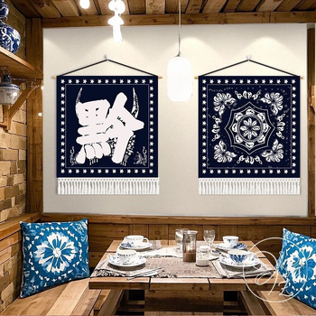 Tapiserie de perete în stil etnic Batik, bumbac, transfer termic digital, personalizabil pentru restaurante și spații comerciale