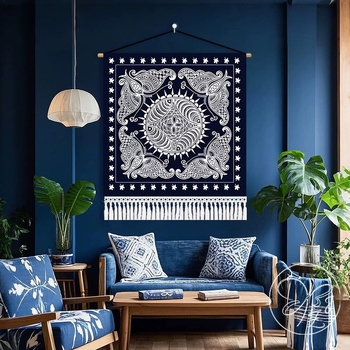 Tapiserie de perete în stil etnic Batik, bumbac, transfer termic digital, personalizabil pentru restaurante și spații comerciale