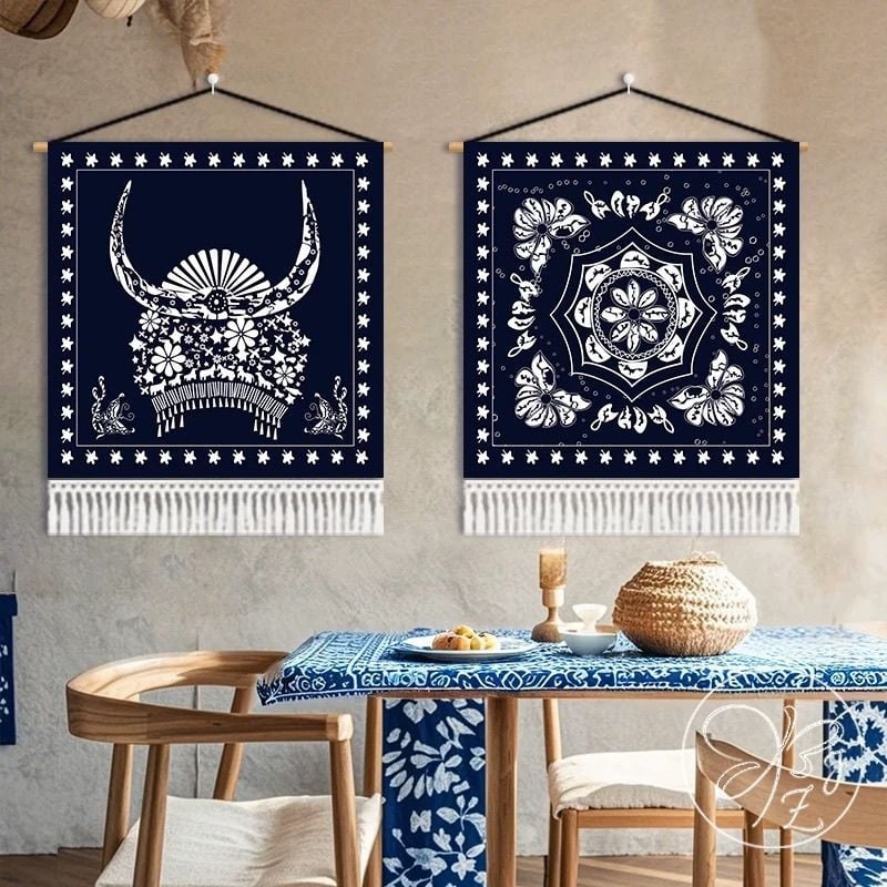 Tapiserie de perete în stil etnic Batik, bumbac, transfer termic digital, personalizabil pentru restaurante și spații comerciale