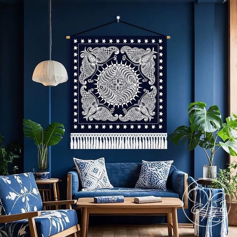 Tapiserie de perete în stil etnic Batik, bumbac, transfer termic digital, personalizabil pentru restaurante și spații comerciale