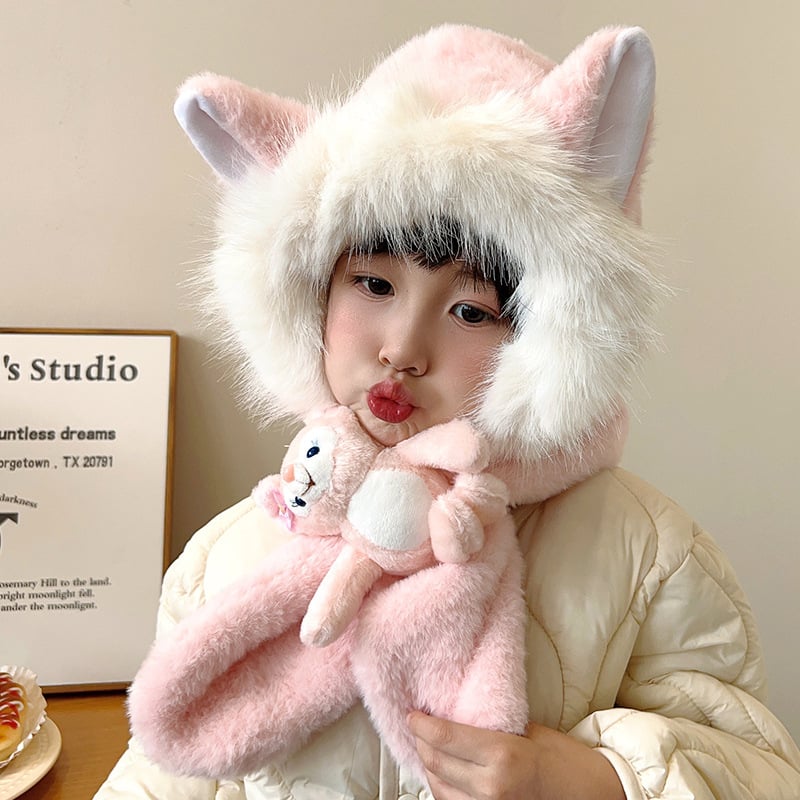 Bērnu adīta kašmira cepure, silta un vēja izturīga, mīļš multfilmu stils, ziemas apģērbs