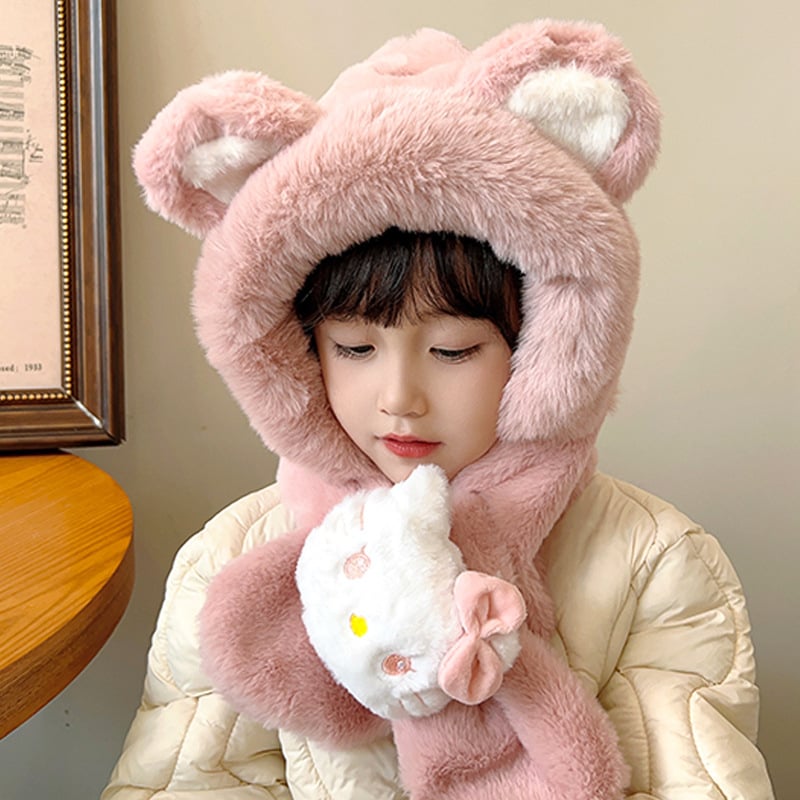 Bērnu adīta kašmira cepure, silta un vēja izturīga, mīļš multfilmu stils, ziemas apģērbs