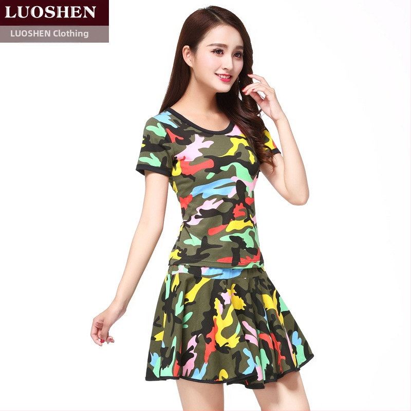 Κουστούμι τετραγωνισμένου χορού, Modal ύφασμα, καμουφλάζ μοτίβο, επένδυση από μιλκ σιλκ, για γυναίκες, για ομαδικές εμφανίσεις