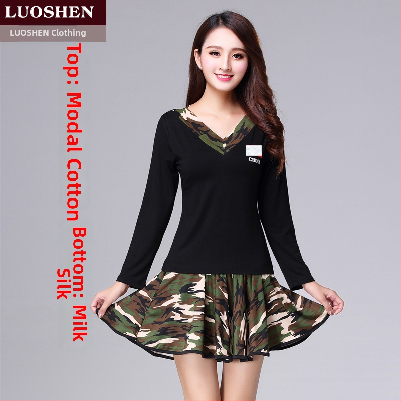 Κουστούμι τετραγωνισμένου χορού, Modal ύφασμα, καμουφλάζ μοτίβο, επένδυση από μιλκ σιλκ, για γυναίκες, για ομαδικές εμφανίσεις