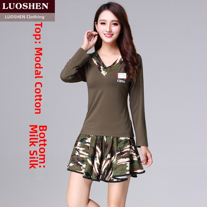 Κουστούμι τετραγωνισμένου χορού, Modal ύφασμα, καμουφλάζ μοτίβο, επένδυση από μιλκ σιλκ, για γυναίκες, για ομαδικές εμφανίσεις