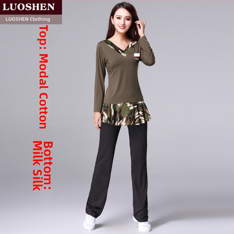 Κουστούμι τετραγωνισμένου χορού, Modal ύφασμα, καμουφλάζ μοτίβο, επένδυση από μιλκ σιλκ, για γυναίκες, για ομαδικές εμφανίσεις