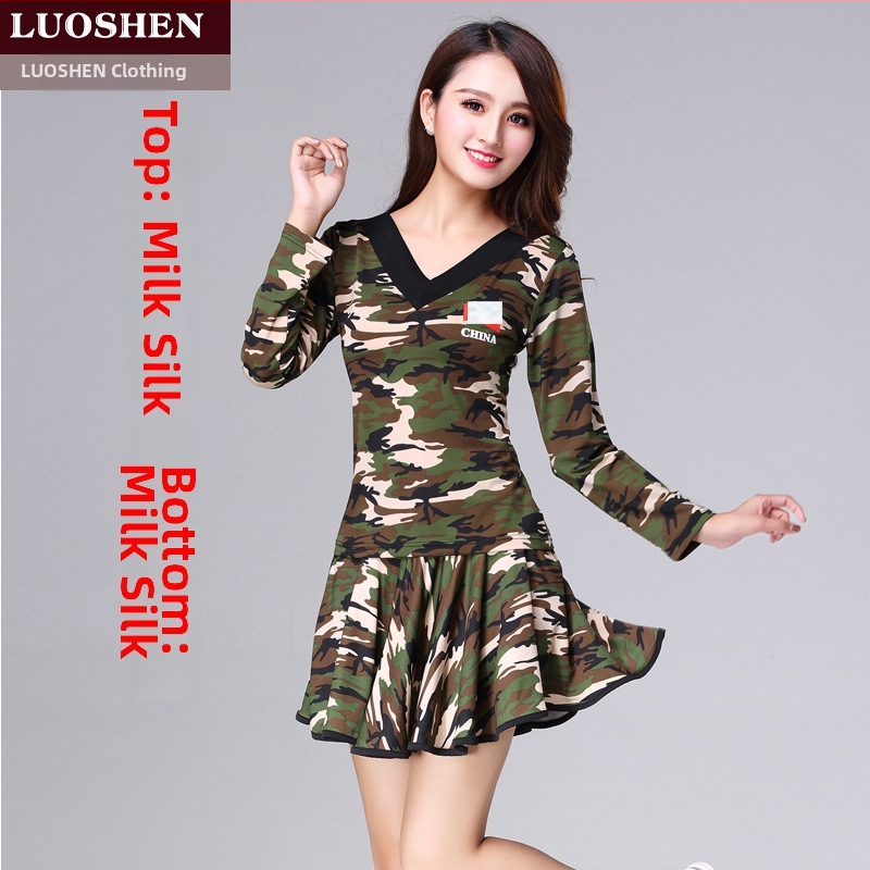 Κουστούμι τετραγωνισμένου χορού, Modal ύφασμα, καμουφλάζ μοτίβο, επένδυση από μιλκ σιλκ, για γυναίκες, για ομαδικές εμφανίσεις