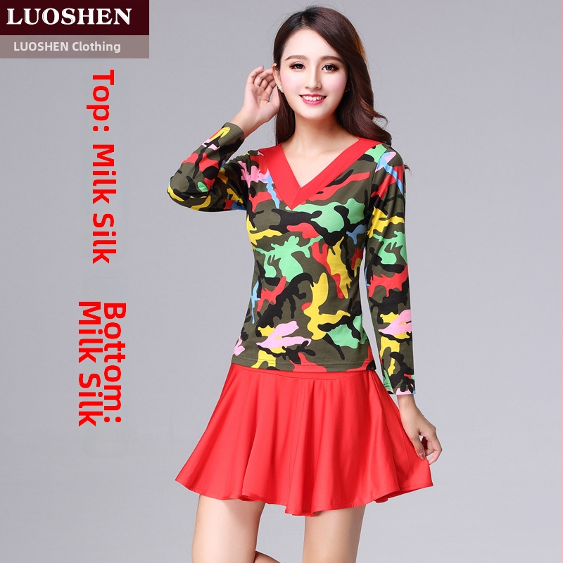 Κουστούμι τετραγωνισμένου χορού, Modal ύφασμα, καμουφλάζ μοτίβο, επένδυση από μιλκ σιλκ, για γυναίκες, για ομαδικές εμφανίσεις