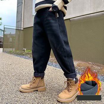 Vaikiškos kelnės su flisu berniukams, 2025 m. rudens ir žiemos naujas modelis, šiltos ir storos, žieminiai drabužiai berniukams, madingi džinsai vidutinio ir didelio sudėjimo vaikams.