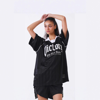 Sublimacijos marškinėliai su V kaklo iškirpte, trumpomis rankovėmis, laisvo kirpimo, poliesteris