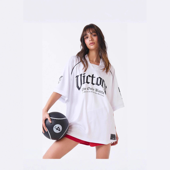 Sublimacijos marškinėliai su V kaklo iškirpte, trumpomis rankovėmis, laisvo kirpimo, poliesteris