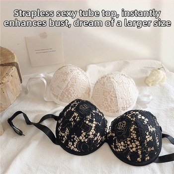 Bez ramienok, bez chrbta, neviditeľný push-up podprsenka s 3/4 košíkom a kovovým krúžkom