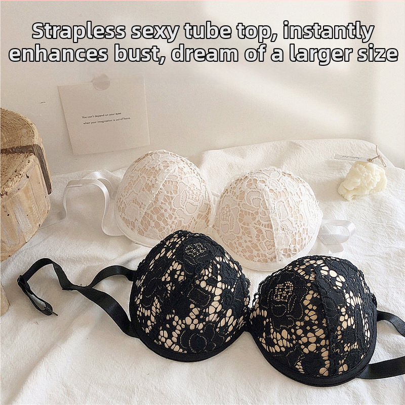 Bez ramienok, bez chrbta, neviditeľný push-up podprsenka s 3/4 košíkom a kovovým krúžkom