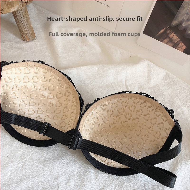 Bez ramienok, bez chrbta, neviditeľný push-up podprsenka s 3/4 košíkom a kovovým krúžkom