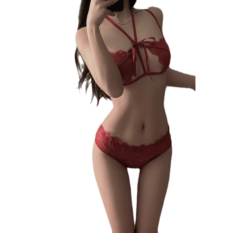 Csipkés melltartó készlet, nylon alapanyag, telt kosár, hárompont stílus, fix dupla vállpántok