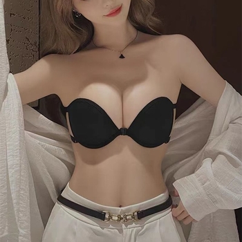 Без презрамки безшевен сутиен с предно копче, антиплъзгане, невидим, чашки 3/4, формовани от памук