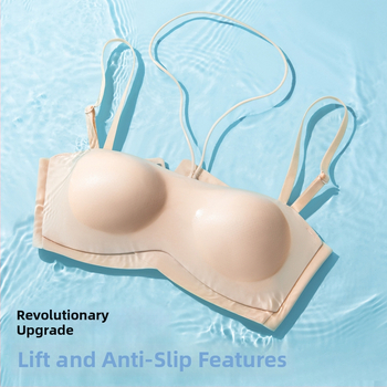 Без презрамки невидим бандеу сутиен за малък бюст, повдигащ, против подхлъзване, с четири реда куки на гърба, безшевен нейлон