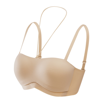 Без презрамки невидим бандеу сутиен за малък бюст, повдигащ, против подхлъзване, с четири реда куки на гърба, безшевен нейлон