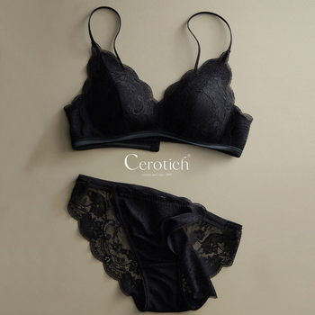 Set de sutiene cu dantelă franțuzească, cupe triunghiulare, 3/4, din nailon, cupe turnate subțiri, efect de strângere