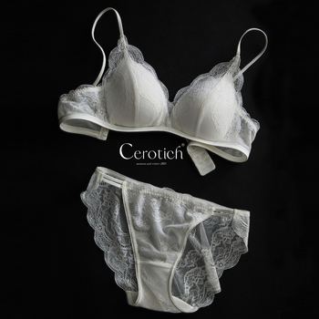 Set de sutiene cu dantelă franțuzească, cupe triunghiulare, 3/4, din nailon, cupe turnate subțiri, efect de strângere