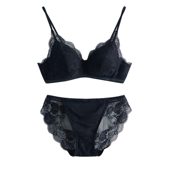 Set de sutiene cu dantelă franțuzească, cupe triunghiulare, 3/4, din nailon, cupe turnate subțiri, efect de strângere