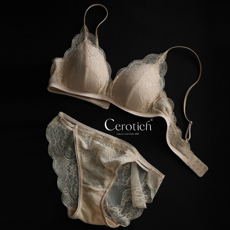 Set de sutiene cu dantelă franțuzească, cupe triunghiulare, 3/4, din nailon, cupe turnate subțiri, efect de strângere