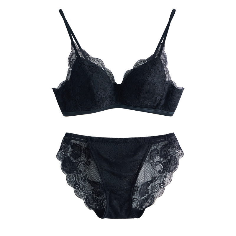 Set de sutiene cu dantelă franțuzească, cupe triunghiulare, 3/4, din nailon, cupe turnate subțiri, efect de strângere