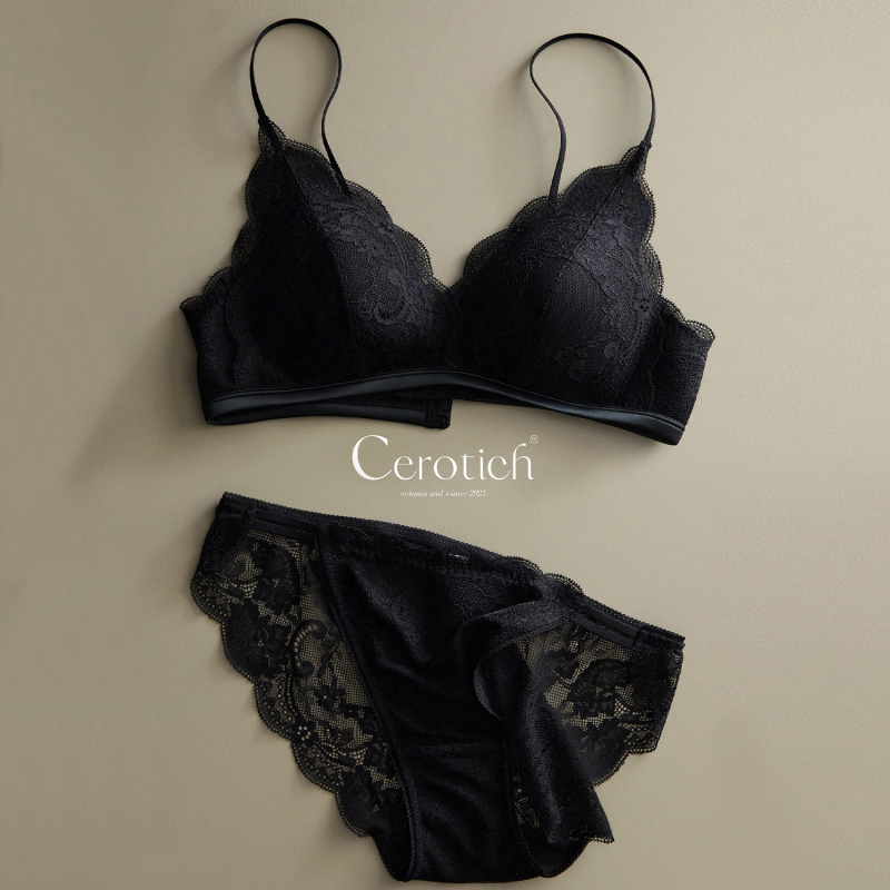 Set de sutiene cu dantelă franțuzească, cupe triunghiulare, 3/4, din nailon, cupe turnate subțiri, efect de strângere