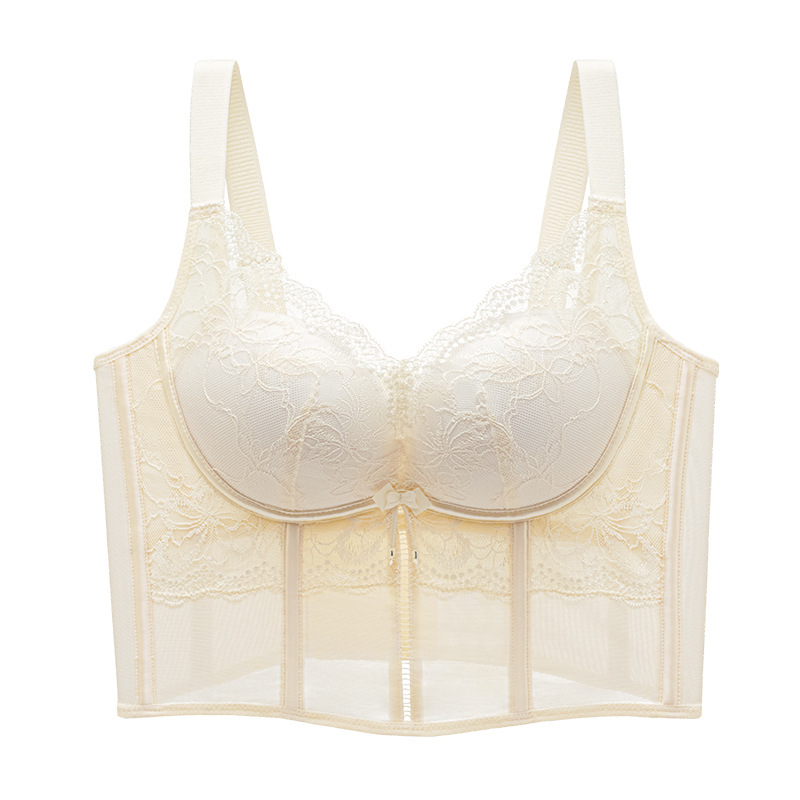 Sutien fără armături — cupă 3/4, cupă cu formă subțire, material nylon, căptușeală din bumbac, închidere spate cu patru rânduri de cârlige