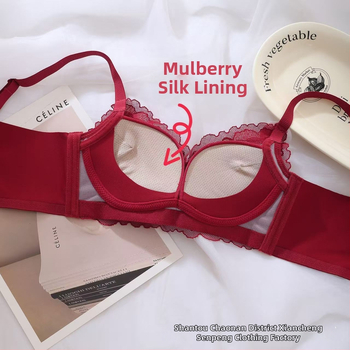 Nėrinių belaidė liemenėlė komplektas, 3/4 kaušelis, Mulberry šilko įdėklas, nugarinis trijų eilučių užsegimas