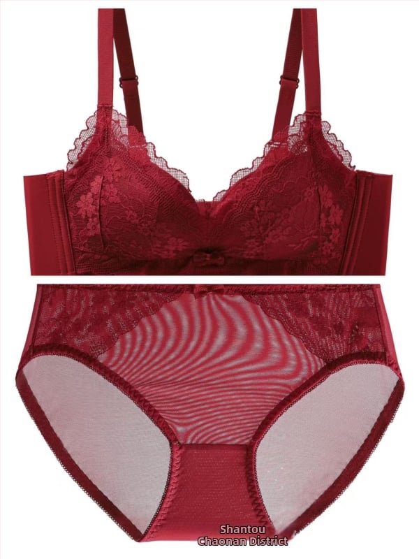 Nėrinių belaidė liemenėlė komplektas, 3/4 kaušelis, Mulberry šilko įdėklas, nugarinis trijų eilučių užsegimas