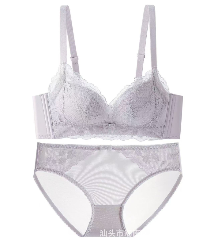 Nėrinių belaidė liemenėlė komplektas, 3/4 kaušelis, Mulberry šilko įdėklas, nugarinis trijų eilučių užsegimas