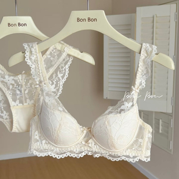 Set de sutien din bumbac pentru femei, cupă 3/4, cupă subțire modelată cu burete, inel de oțel moale, închidere în spate cu trei rânduri, bretele fixe