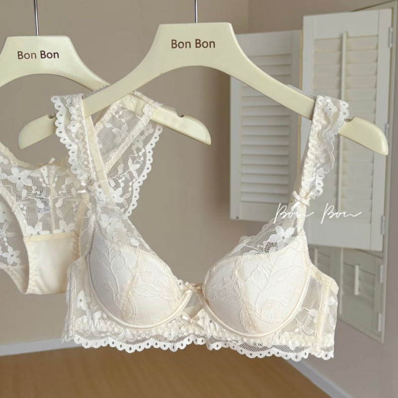 Set de sutien din bumbac pentru femei, cupă 3/4, cupă subțire modelată cu burete, inel de oțel moale, închidere în spate cu trei rânduri, bretele fixe