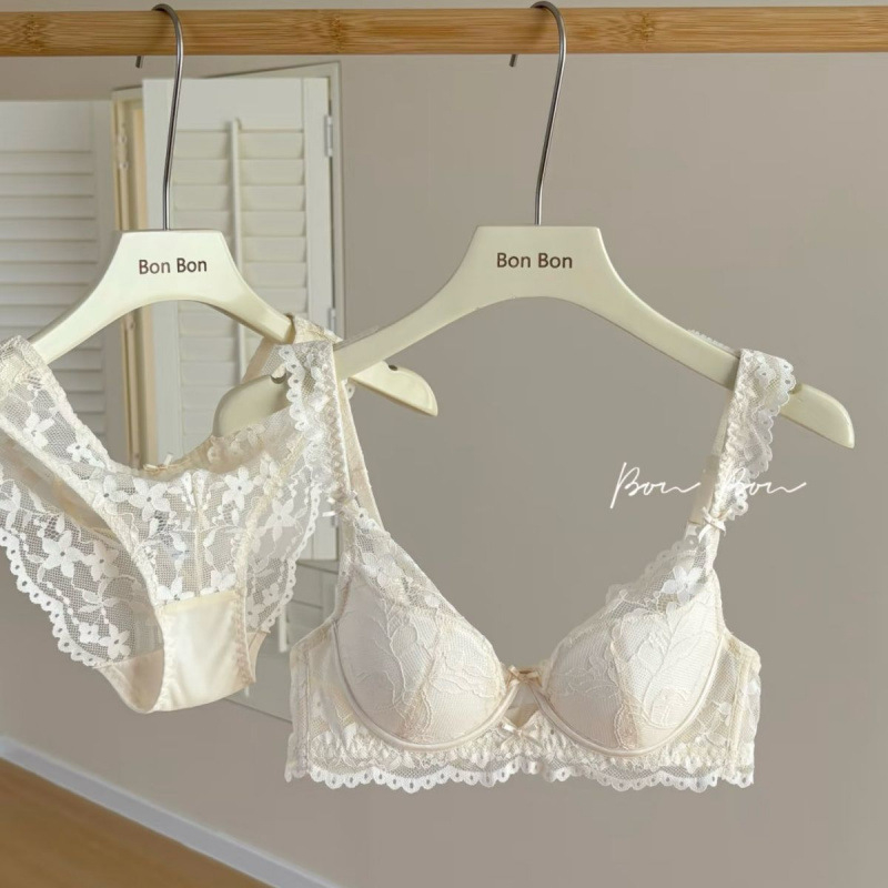 Set de sutien din bumbac pentru femei, cupă 3/4, cupă subțire modelată cu burete, inel de oțel moale, închidere în spate cu trei rânduri, bretele fixe